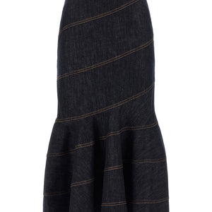 Self-Portrait Indigo Denim Belted Midi Skirt
