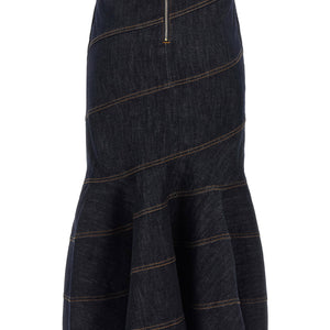 Self-Portrait Indigo Denim Belted Midi Skirt