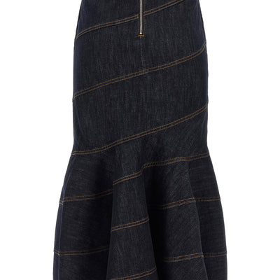 Self-Portrait Indigo Denim Belted Midi Skirt