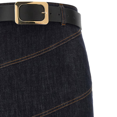 Self-Portrait Indigo Denim Belted Midi Skirt