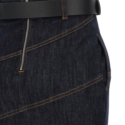 Self-Portrait Indigo Denim Belted Midi Skirt