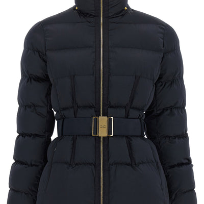Elisabetta Franchi Belted Down Jacket With Logo Buckle