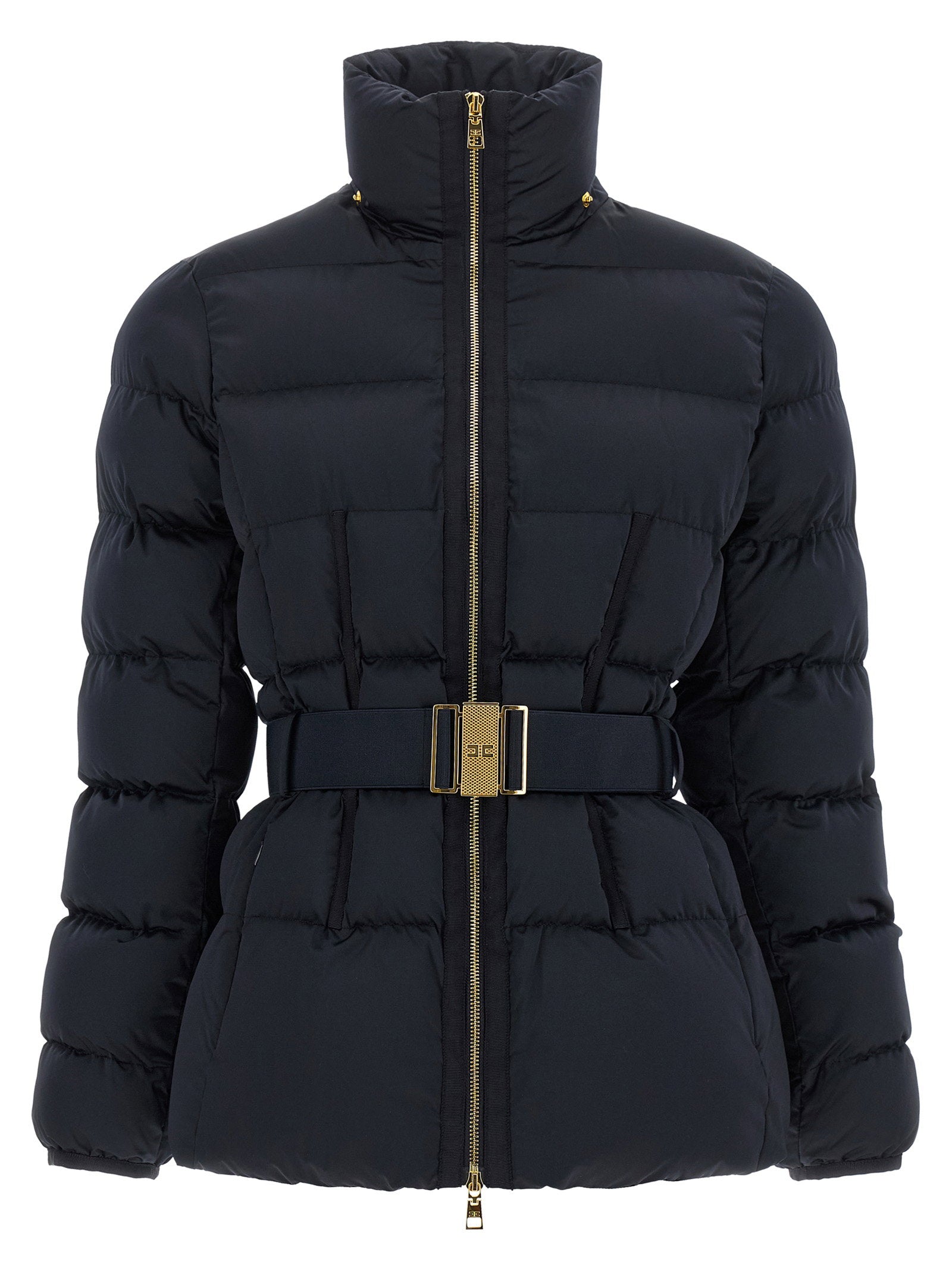 Elisabetta Franchi Belted Down Jacket With Logo Buckle