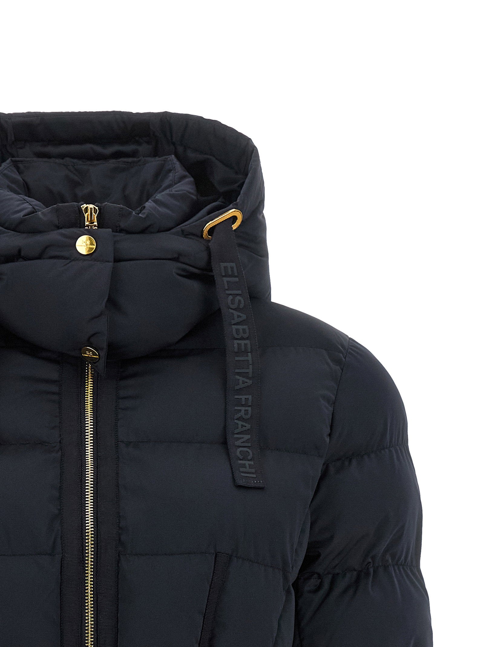 Elisabetta Franchi Belted Down Jacket With Logo Buckle