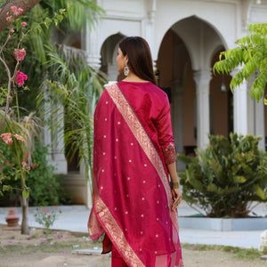 AHIKA Women Maroon Woven Design Kurta Trousers With Dupatta PKSKD1193