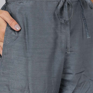 Grey Poly Silk Solid Straight Suit Set PKSKD1322