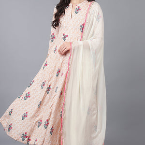 Beige Poly Crepe Anarkali Suit Set PKSKD1326