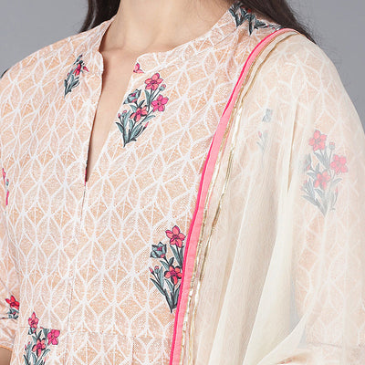 Beige Poly Crepe Anarkali Suit Set PKSKD1326