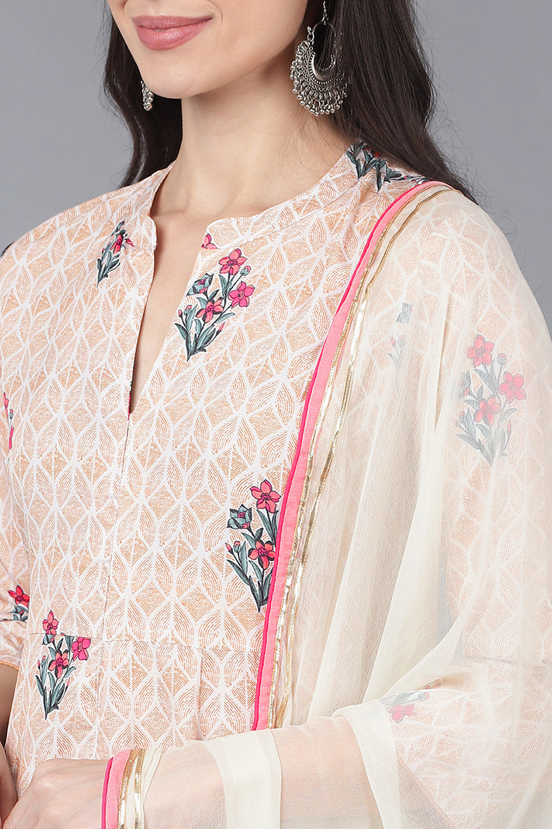 Beige Poly Crepe Anarkali Suit Set PKSKD1326