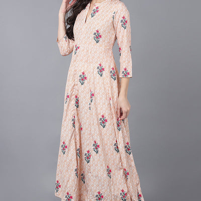 Beige Poly Crepe Anarkali Suit Set PKSKD1326