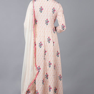 Beige Poly Crepe Anarkali Suit Set PKSKD1326