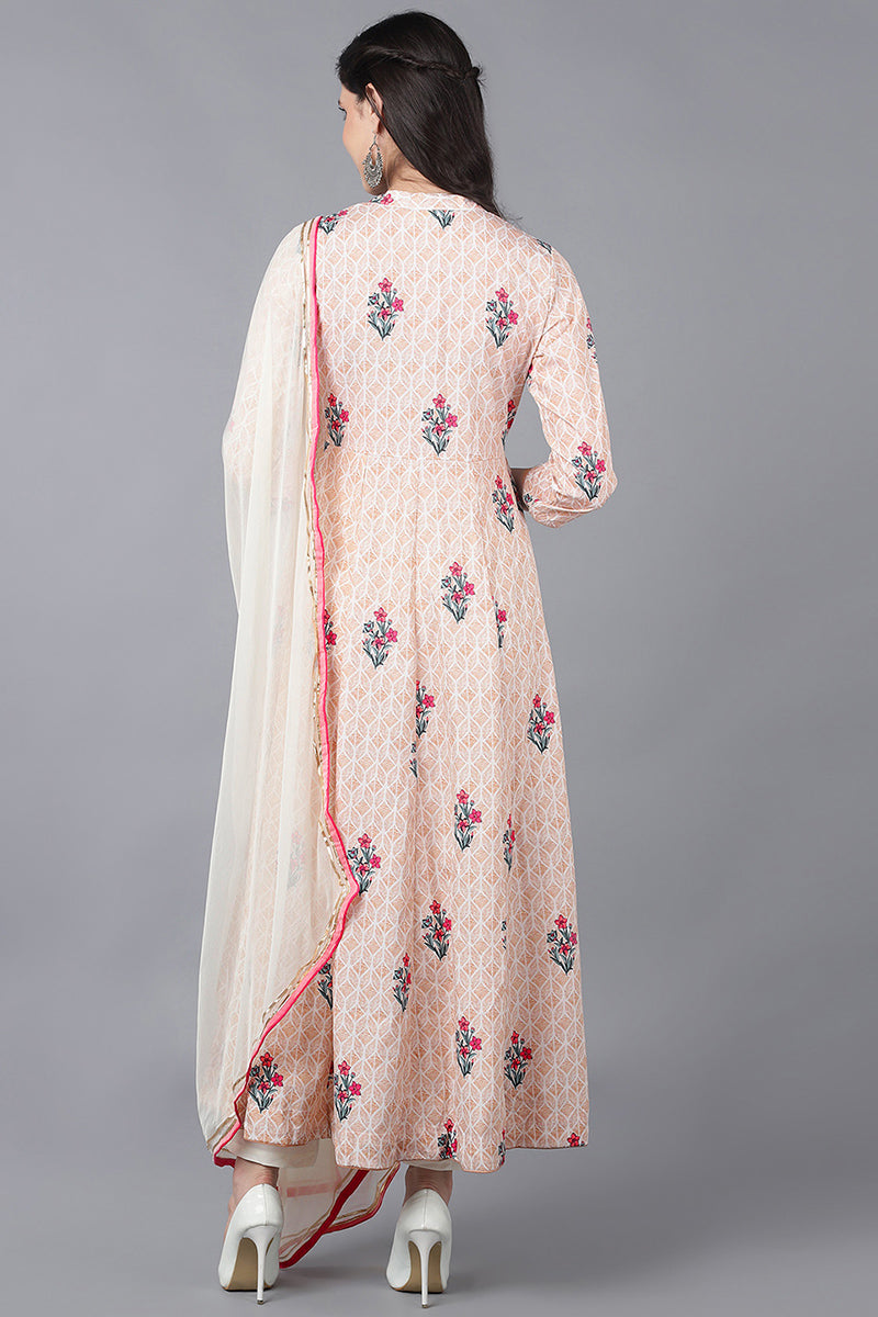 Beige Poly Crepe Anarkali Suit Set PKSKD1326