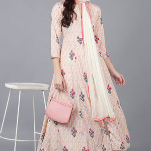 Beige Poly Crepe Anarkali Suit Set PKSKD1326