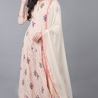 Beige Poly Crepe Anarkali Suit Set PKSKD1326