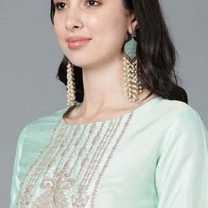 Mint Green Poly Silk Straight Kurta Pant With Dupatta Set PKSKD1478