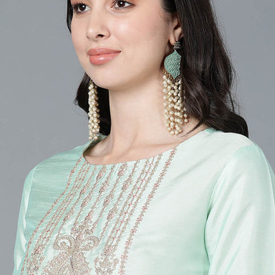 Mint Green Poly Silk Straight Kurta Pant With Dupatta Set PKSKD1478
