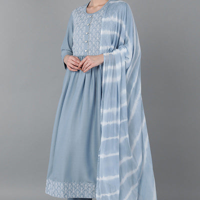Blue Silk Blend Yoke Design Suit Set PKSKD1606