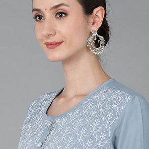 Blue Silk Blend Yoke Design Suit Set PKSKD1606