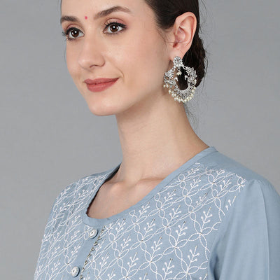Blue Silk Blend Yoke Design Suit Set PKSKD1606