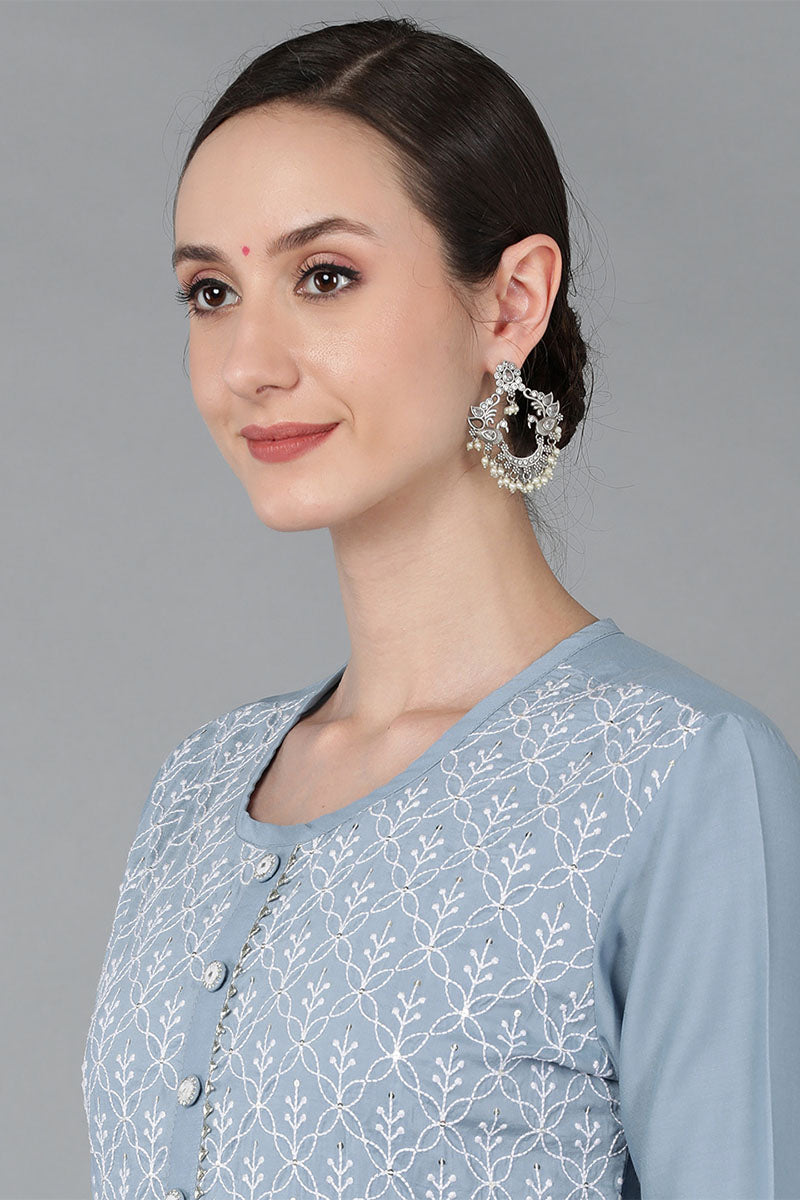 Blue Silk Blend Yoke Design Suit Set PKSKD1606
