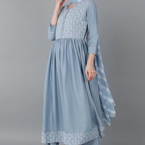 Blue Silk Blend Yoke Design Suit Set PKSKD1606
