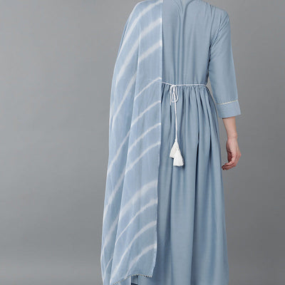 Blue Silk Blend Yoke Design Suit Set PKSKD1606