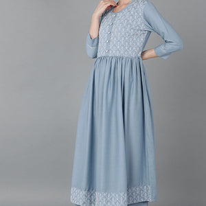Blue Silk Blend Yoke Design Suit Set PKSKD1606