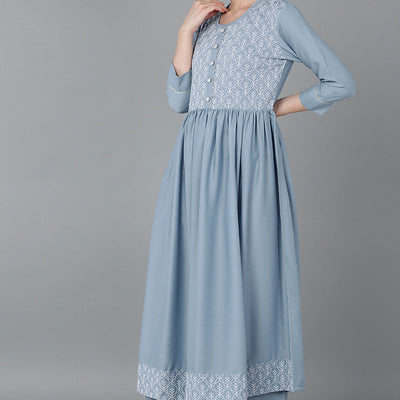 Blue Silk Blend Yoke Design Suit Set PKSKD1606