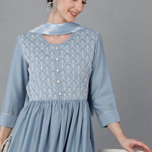Blue Silk Blend Yoke Design Suit Set PKSKD1606