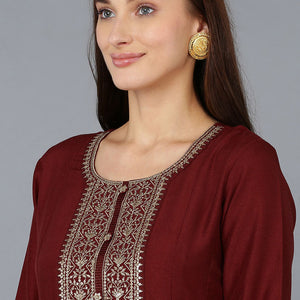 Maroon Silk Blend Solid A-Line Kurta Trousers With Dupatta PKSKD1756