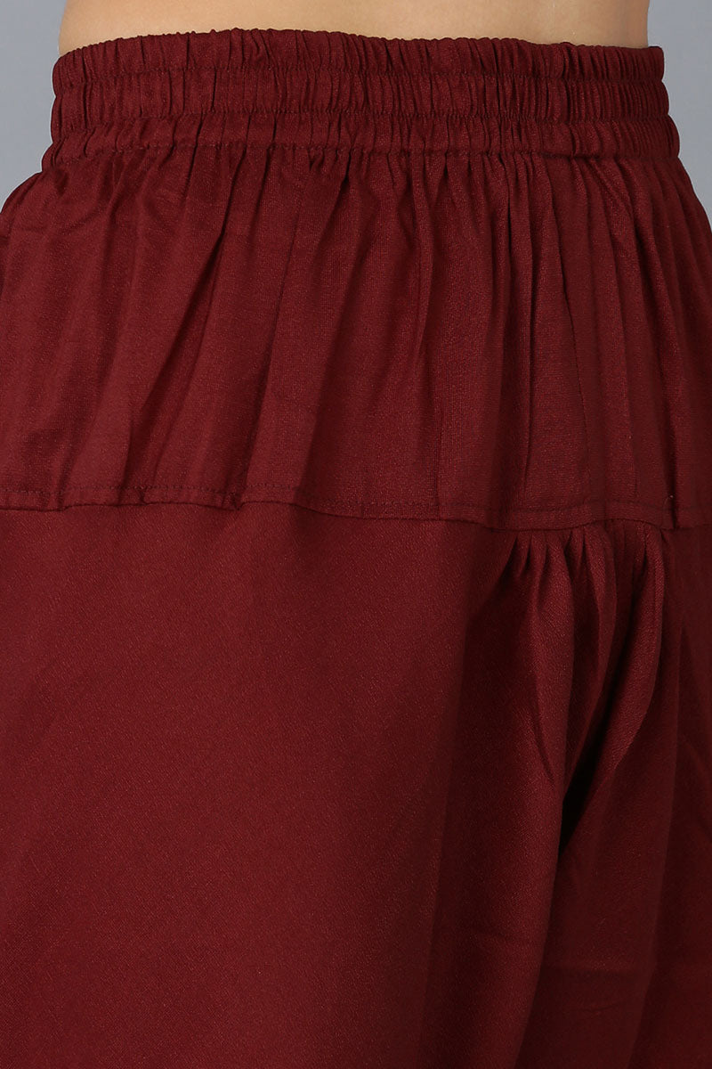 Maroon Silk Blend Solid A-Line Kurta Trousers With Dupatta PKSKD1756