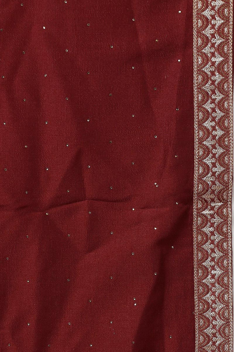 Maroon Silk Blend Solid A-Line Kurta Trousers With Dupatta PKSKD1756