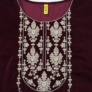 Burgundy Velvet Straight Kurta Pant With Dupatta PKSKD1766