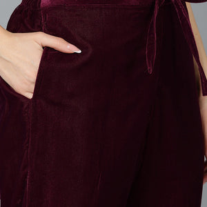 Burgundy Velvet Straight Kurta Pant With Dupatta PKSKD1766