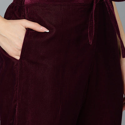 Burgundy Velvet Straight Kurta Pant With Dupatta PKSKD1766