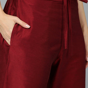Maroon Silk Blend Straight Kurta Pant With Dupatta PKSKD1902