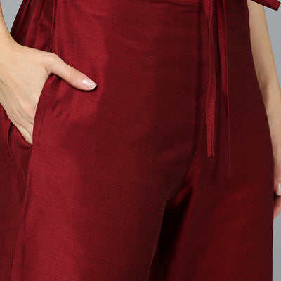 Maroon Silk Blend Straight Kurta Pant With Dupatta PKSKD1902