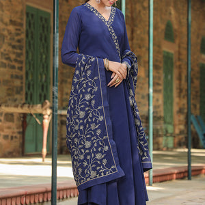 Prussian Blue Poly Georgette Angrakha Pant With Dupatta PKSKD1910