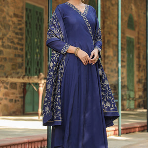 Prussian Blue Poly Georgette Angrakha Pant With Dupatta PKSKD1910