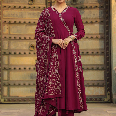 Fuschia Poly Georgette Angrakha Pant With Dupatta PKSKD1911