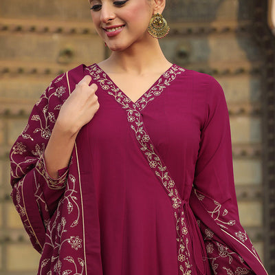 Fuschia Poly Georgette Angrakha Pant With Dupatta PKSKD1911