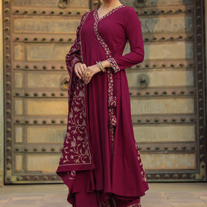Fuschia Poly Georgette Angrakha Pant With Dupatta PKSKD1911