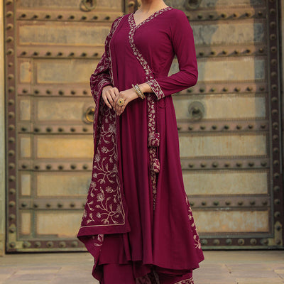 Fuschia Poly Georgette Angrakha Pant With Dupatta PKSKD1911