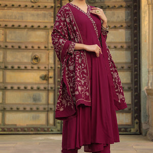 Fuschia Poly Georgette Angrakha Pant With Dupatta PKSKD1911