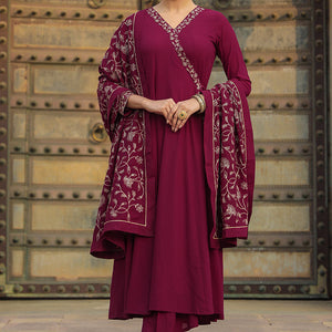 Fuschia Poly Georgette Angrakha Pant With Dupatta PKSKD1911