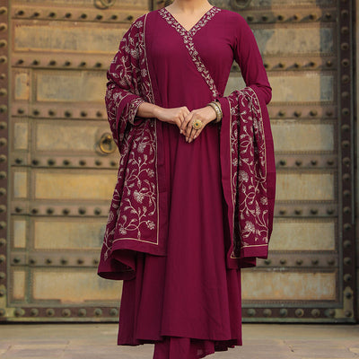 Fuschia Poly Georgette Angrakha Pant With Dupatta PKSKD1911