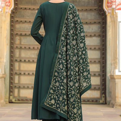 Dark Green Poly Georgette Angrakha Pant With Dupatta PKSKD1912