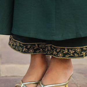 Dark Green Poly Georgette Angrakha Pant With Dupatta PKSKD1912
