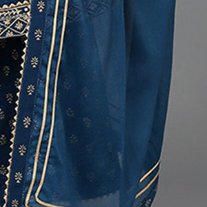 Teal Blue Silk Blend Ethnic Motifs Anarkali Suit Set PKSKD1930