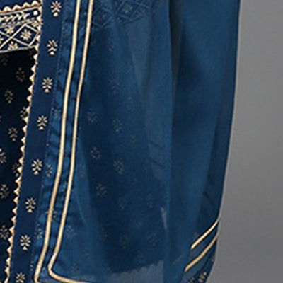 Teal Blue Silk Blend Ethnic Motifs Anarkali Suit Set PKSKD1930